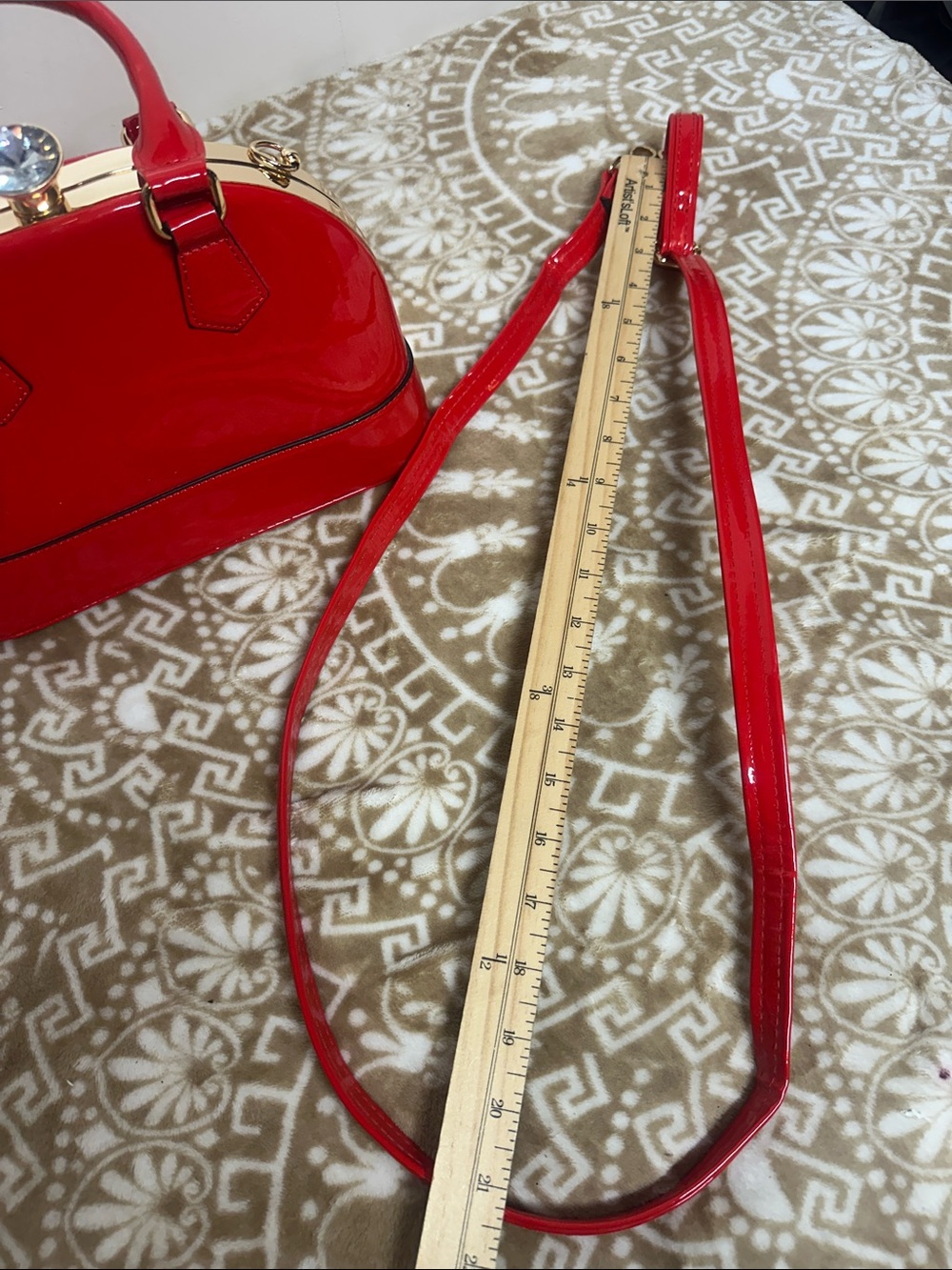 Red Patent Dome Satchel Handbag - Picture 9 of 13